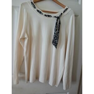 Emma James Womens Sweater Size 1X White Ivory Beaded Tie-neck Detail Elegant Top